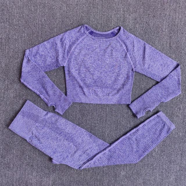 Conjunto Yoga Seamless para Mujer – 2, 3 o 5 Piezas con Crop Top Manga Larga, Corta o Sin Mangas y Leggings
