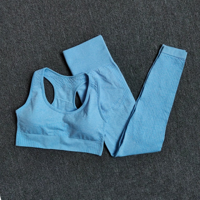 Conjunto Yoga Seamless para Mujer – 2, 3 o 5 Piezas con Crop Top Manga Larga, Corta o Sin Mangas y Leggings
