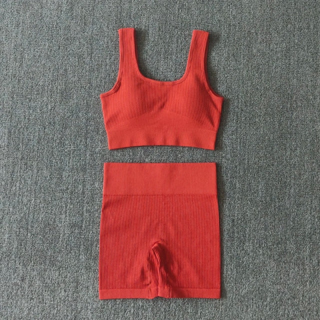 Conjunto Yoga 2 Piezas para Mujer – Sujetador Deportivo + Shorts Seamless, Transpirable