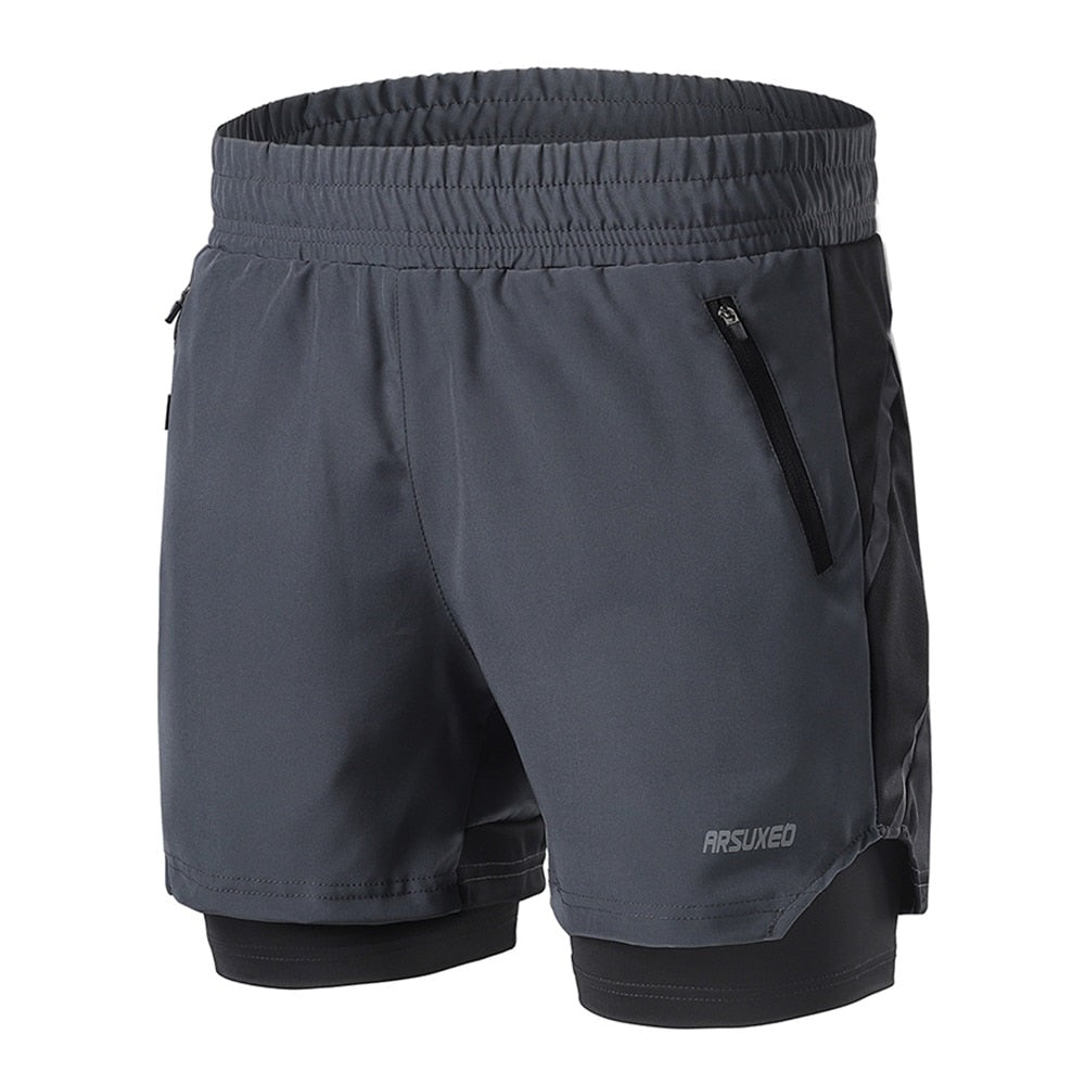 Shorts Running 2 en 1 para Hombre – Secado Rápido, Atlético, Bolsillo con Cremallera, Gym y Jogging