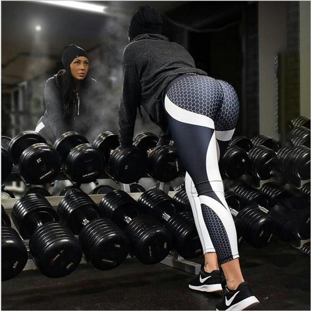 Mallas deportivas estampadas de mujer, elásticas y ajustadas
