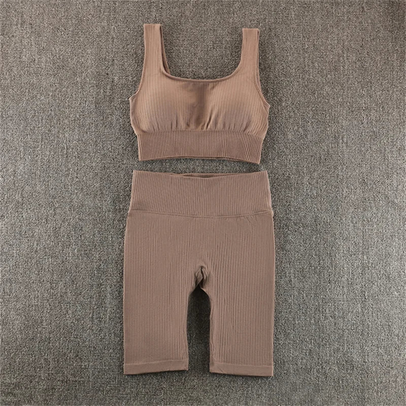 Conjunto deportivo de yoga sin costuras para mujer, ropa de entrenamiento para gimnasio, top corto de manga larga y leggings de cintura alta