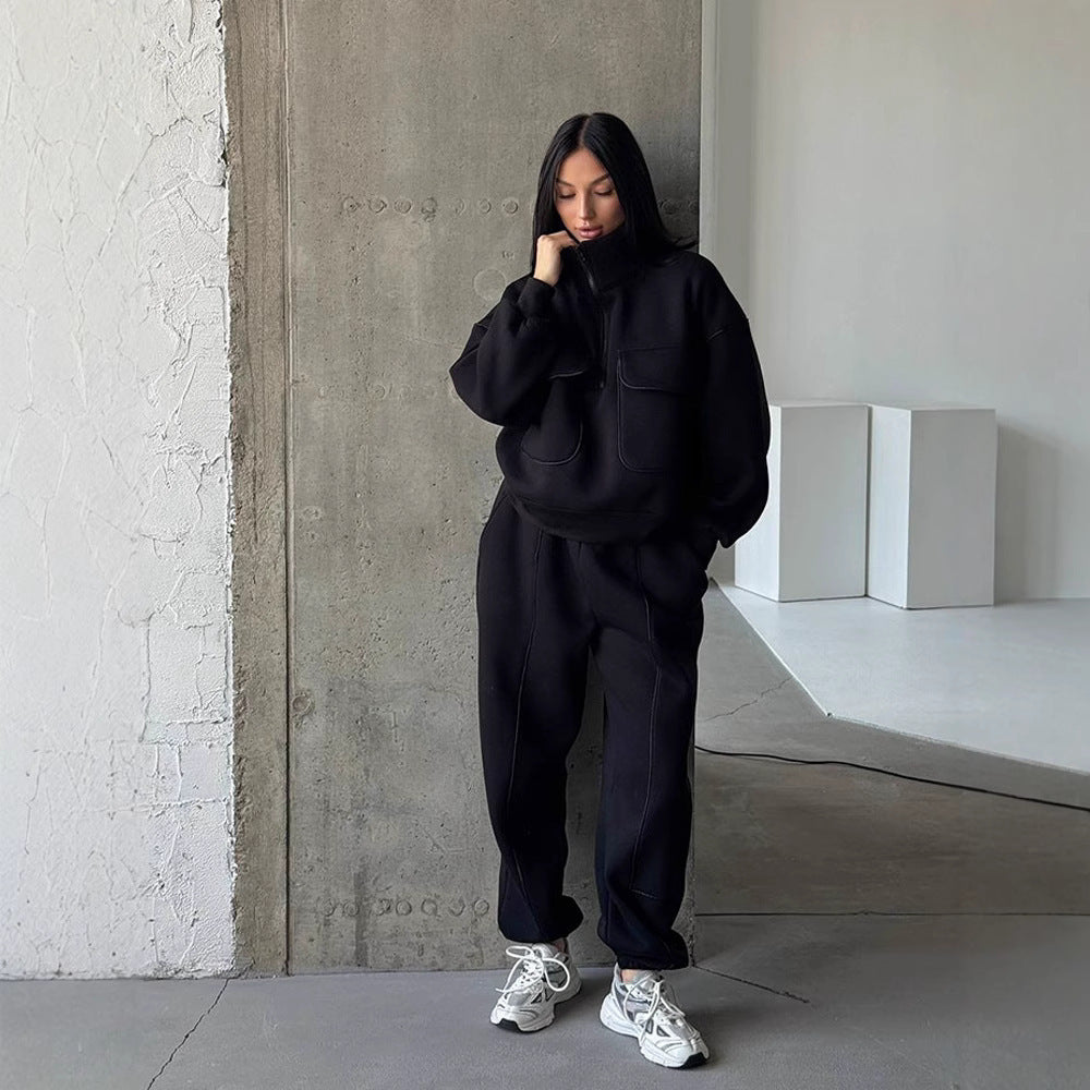 Conjunto Casual Mujer Sudadera con Capucha Media Cremallera y Pantalón Largo – Estilo Street