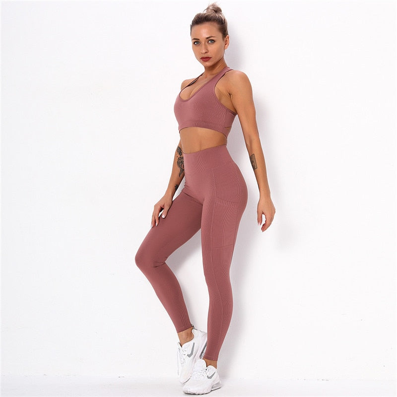 Conjunto deportivo de mujer con mallas para gimnasio, yoga y entrenamiento