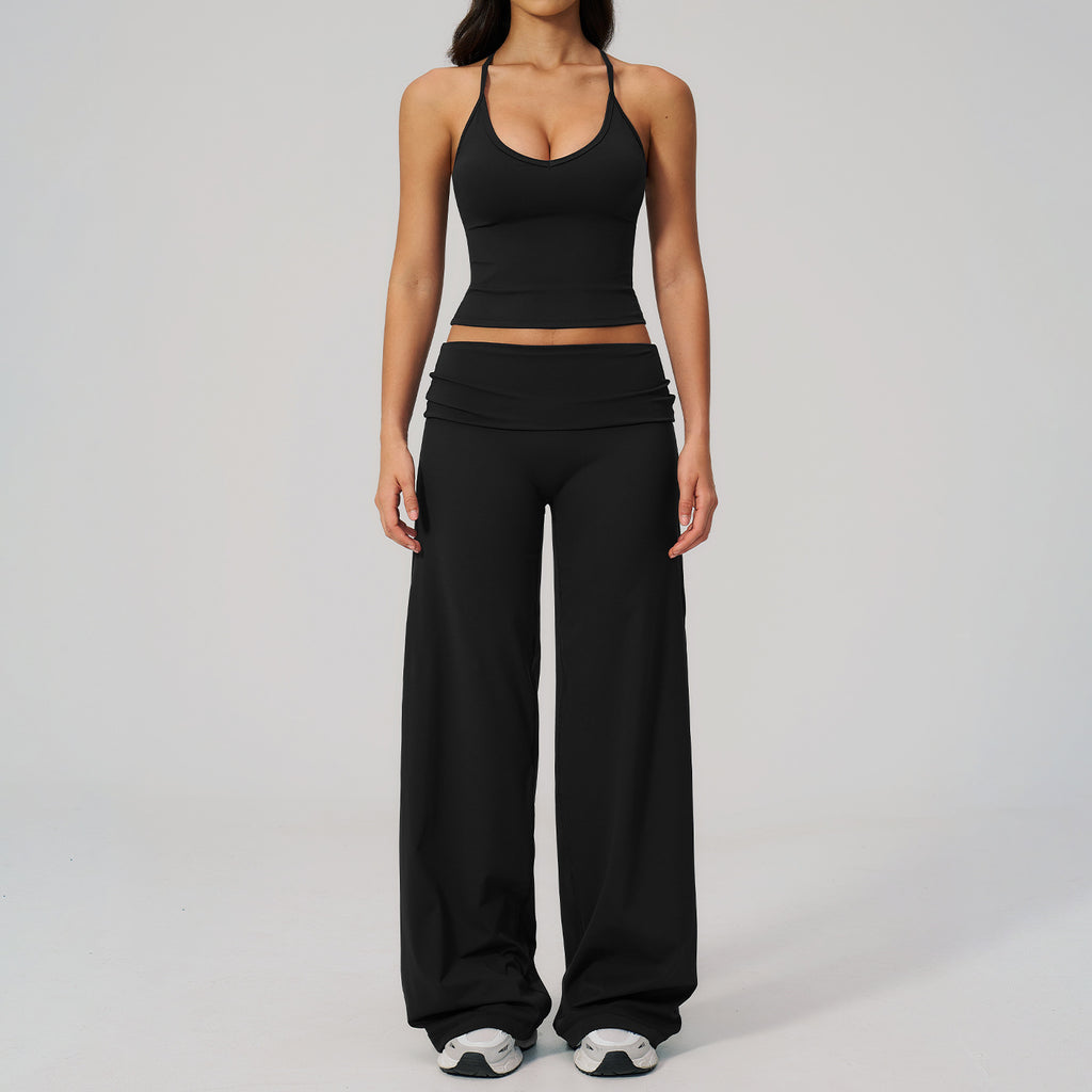 Fitted Crop Top Backless Workout Set High Waist Versatile Casual Style Yoga Set