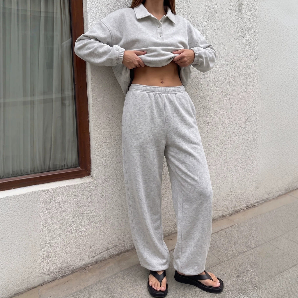 Conjunto de ropa deportiva de moda: polo de manga larga y pantalones de pierna ancha