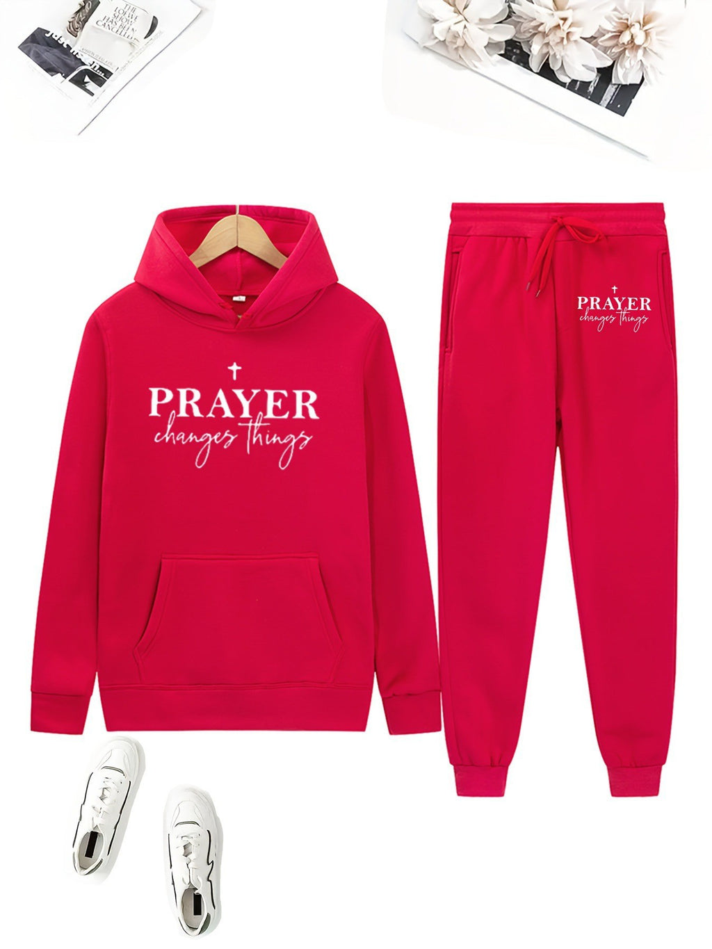 Cute Bear Print Fleece Hoodie Set for Women, Casual Loose Fit, Comfortable Tracksuit, Soft and Warm Sweatshirt