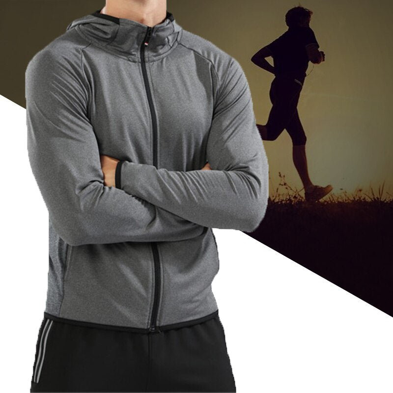 Sudadera deportiva con capucha y cremallera para hombre