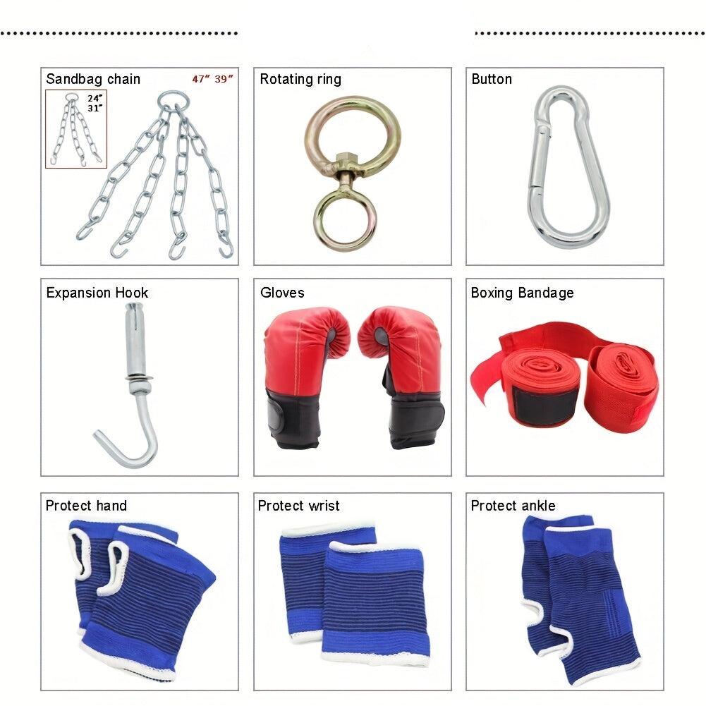 Saco de Boxeo Hueco Colgante con Gancho – Cuero PU, 100cm, Set Completo con Guantes y Accesorios, Rojo