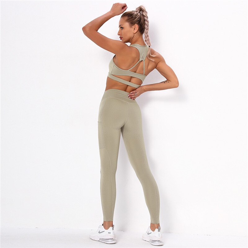 Conjunto deportivo de mujer con mallas para gimnasio, yoga y entrenamiento