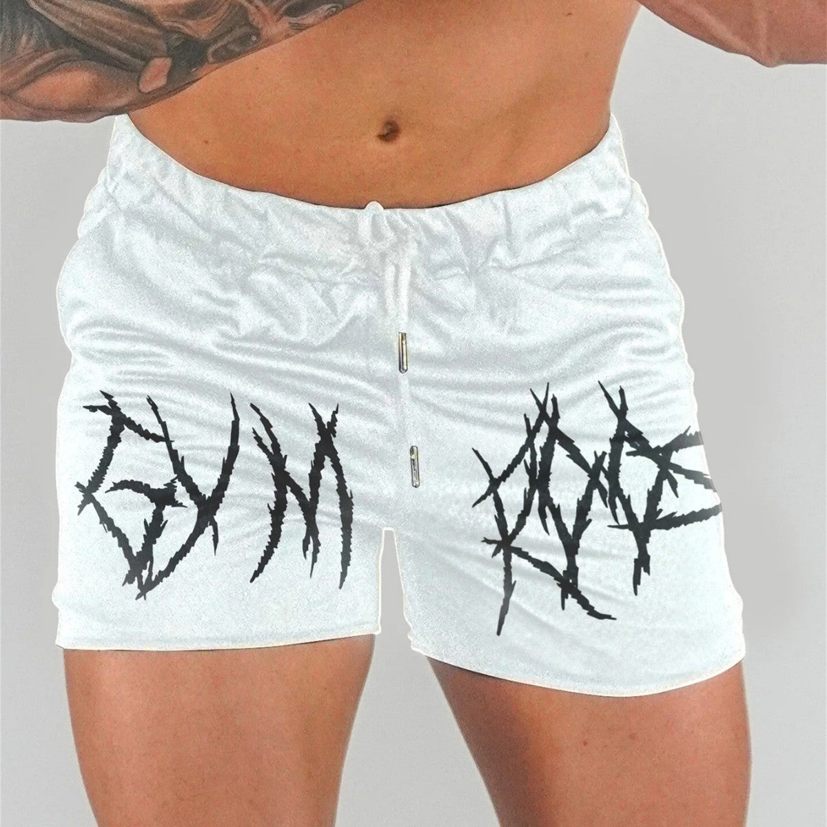Muscle Fitness Shorts Men Summer New Printed Mesh Quick-Dry Slim Fit Sexy Pants Workout Training
