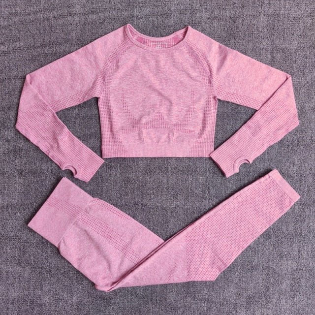 Conjunto Yoga Seamless para Mujer – 2, 3 o 5 Piezas con Crop Top Manga Larga, Corta o Sin Mangas y Leggings
