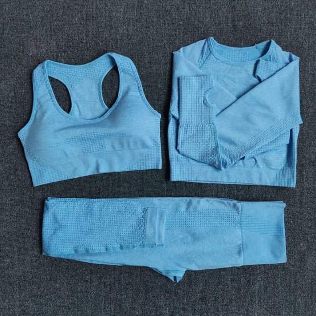 Conjunto Yoga Seamless para Mujer – 2, 3 o 5 Piezas con Crop Top Manga Larga, Corta o Sin Mangas y Leggings