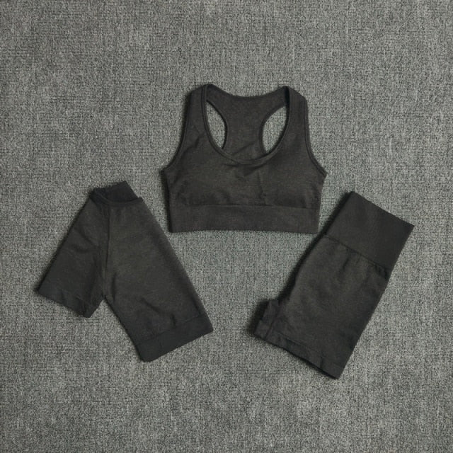 Conjunto Yoga Seamless para Mujer – 2, 3 o 5 Piezas con Crop Top Manga Larga, Corta o Sin Mangas y Leggings