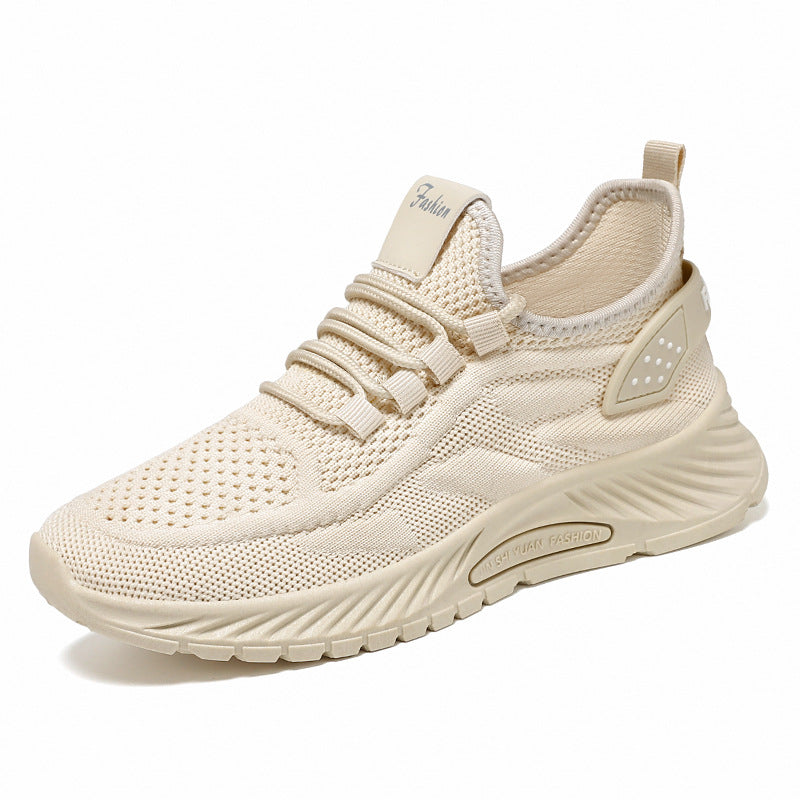 Zapatillas de deporte con cordones para mujer, calzado deportivo de tela beige para exteriores, cómodas, ligeras y antideslizantes para gimnasio, trabajo y uso diario