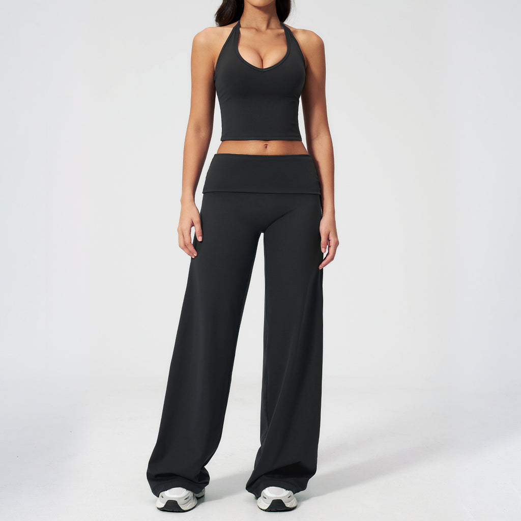 Crossover Strapless Fitted Back Workout Set Fitness High-Waisted Casual Running Yoga Set