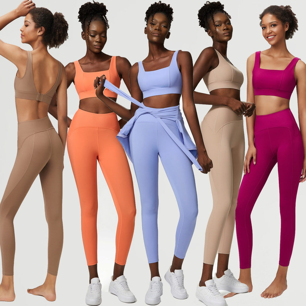 Conjuntos de yoga europeos y americanos para mujer, trajes de fitness efecto desnudo