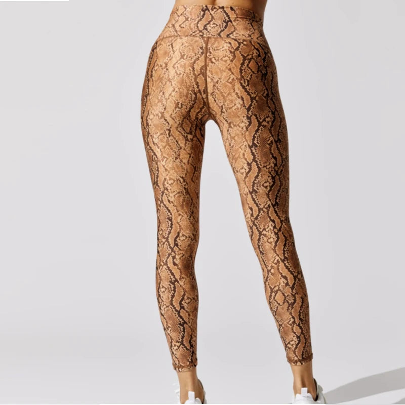 Leggings con estampado de serpiente para mujer, tiro alto, largo completo, pantalones deportivos para correr, leggings de gimnasio elásticos de compresión, talla estadounidense