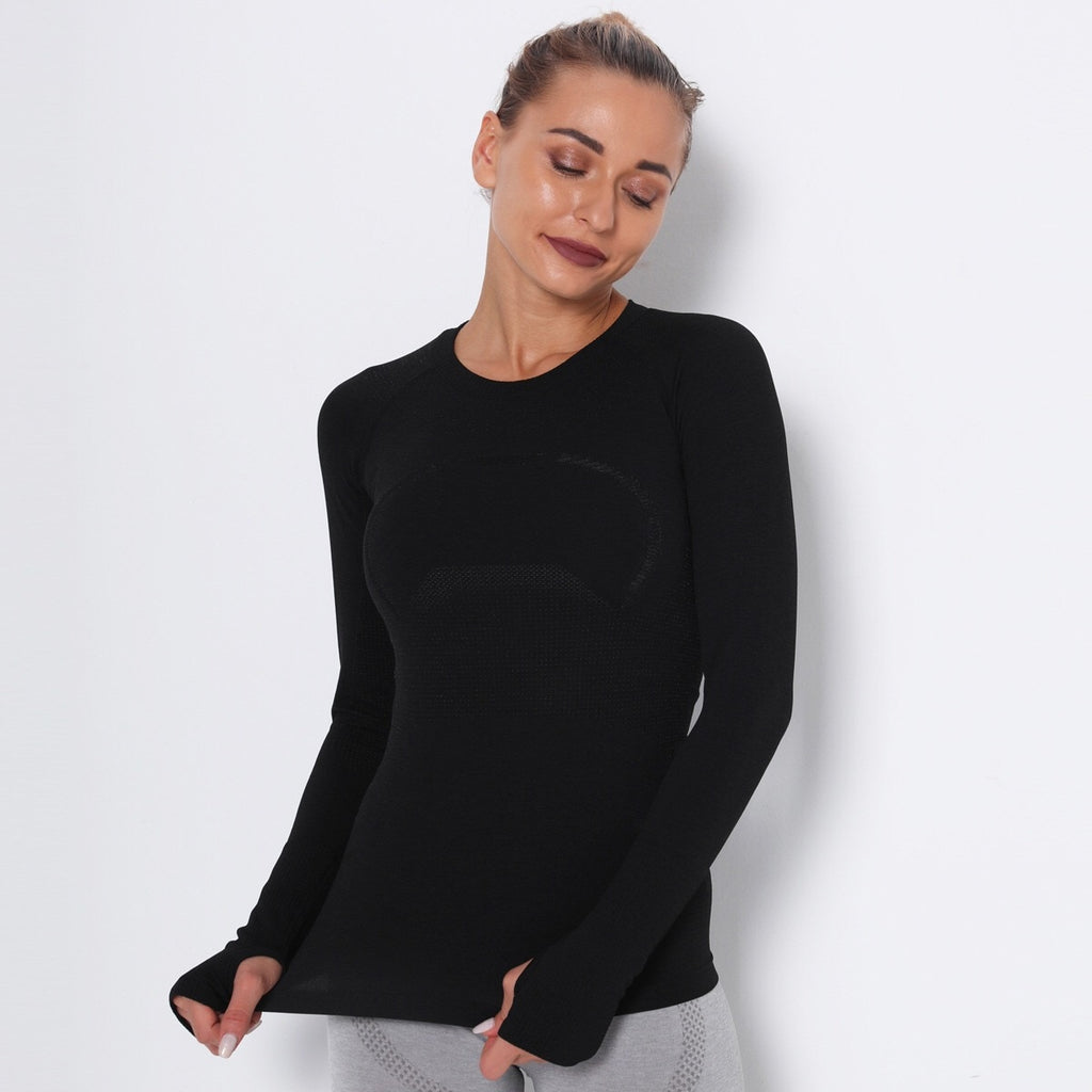 Camisetas deportivas de mujer con letras estampadas, color sólido, alta elasticidad, top de yoga y gimnasio, camiseta de manga larga transpirable para correr
