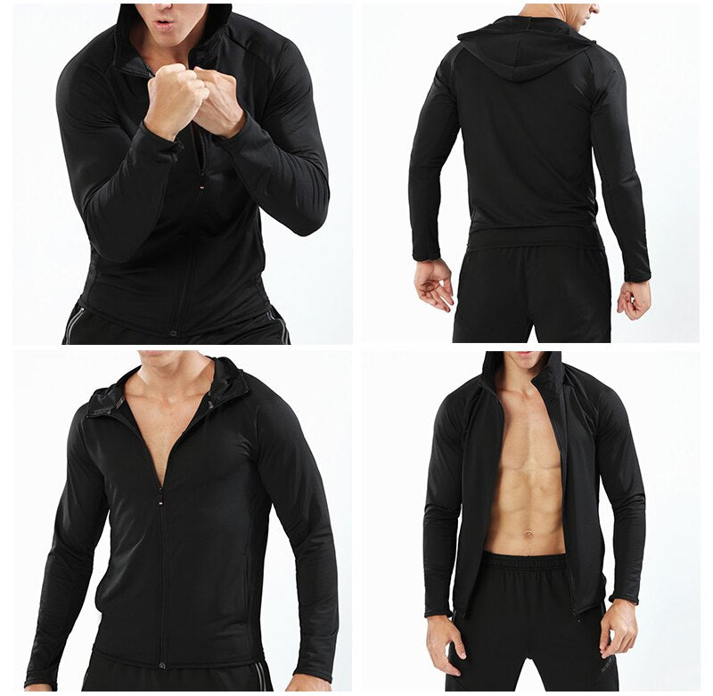 Sudadera deportiva con capucha y cremallera para hombre