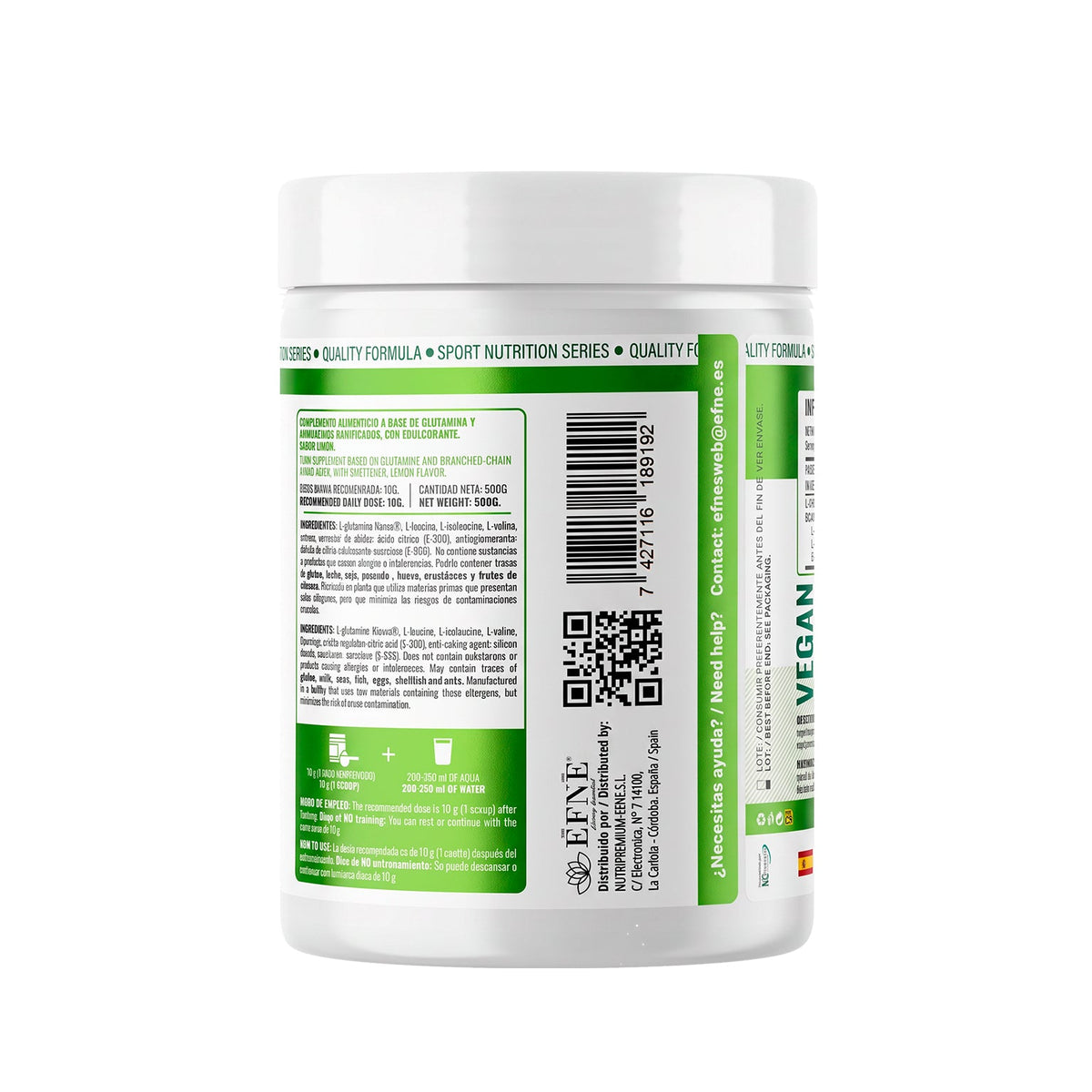 Glutamina Kyowa® + BCAA 2:1:1 500 gr EFNE – Recuperación Muscular Avanzada
