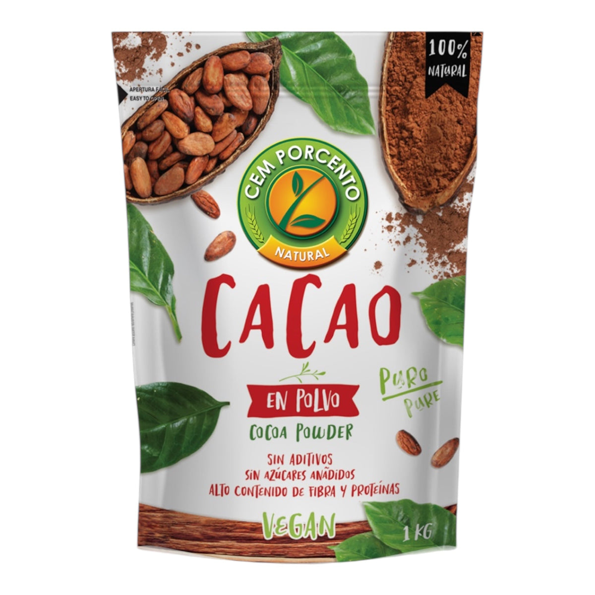 Cacao Puro en Polvo 100% Natural 1Kg - Cem Porcento