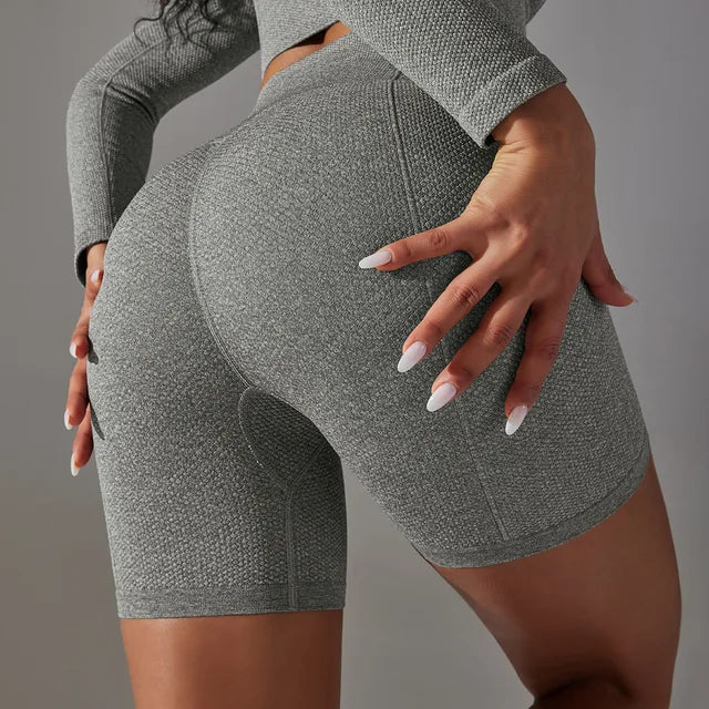 Pantalones cortos de gimnasia ajustados de punto sin costuras de cintura alta, diseño de curva de sirena, levantamiento de cadera, transpirables, a rayas, para correr, fitness, yoga, de secado rápido