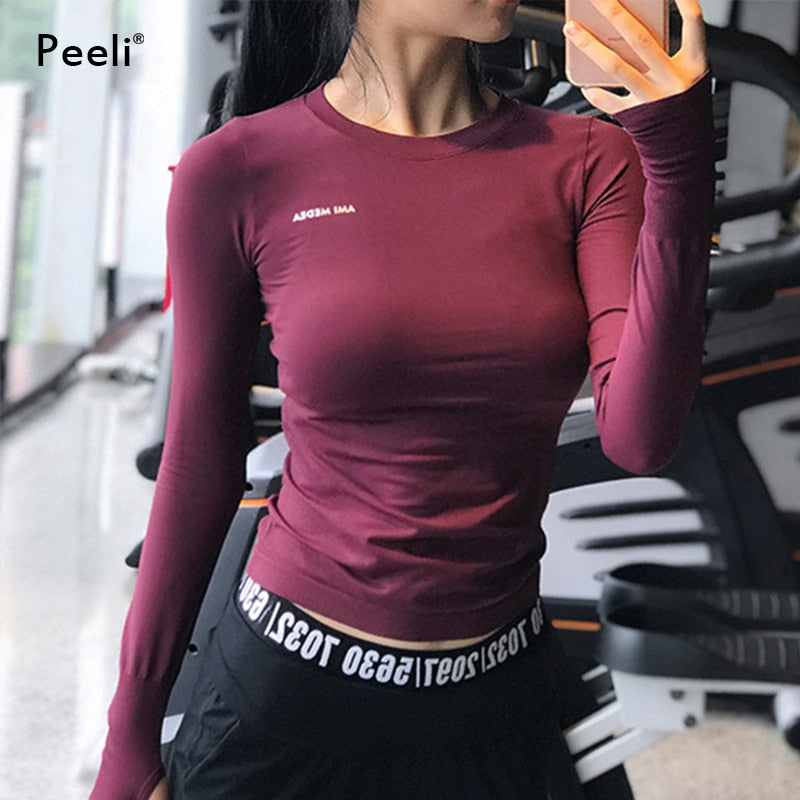 Camiseta de yoga de manga larga para mujer
