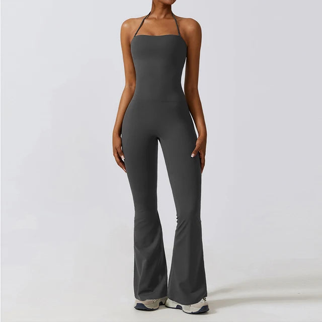 Conjunto de gimnasio Bell Bottoms para mujer, traje de yoga de una pieza, mono deportivo, peleles de fitness para mujer, leggings elásticos acampanados, bodysuits