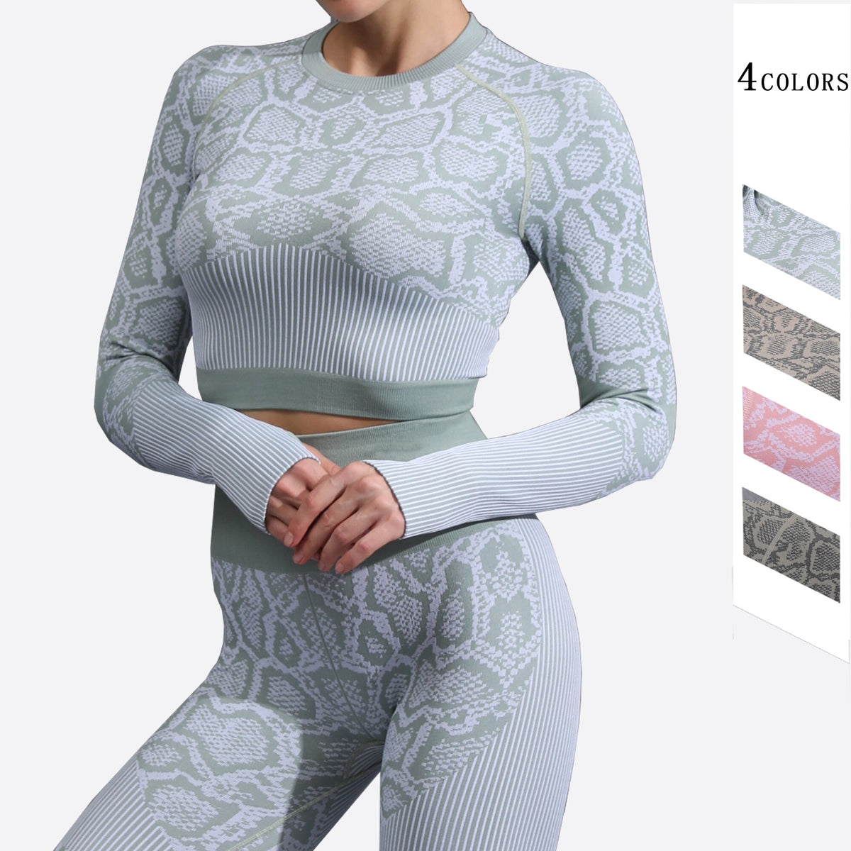 Conjunto de yoga sin costuras para mujer, con top corto y mallas estampadas
