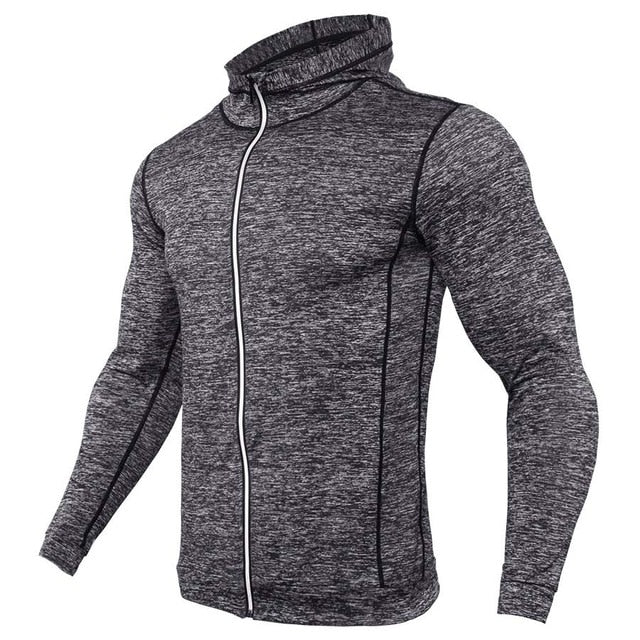 Camiseta rashguard deportiva para hombre con capucha y cremallera