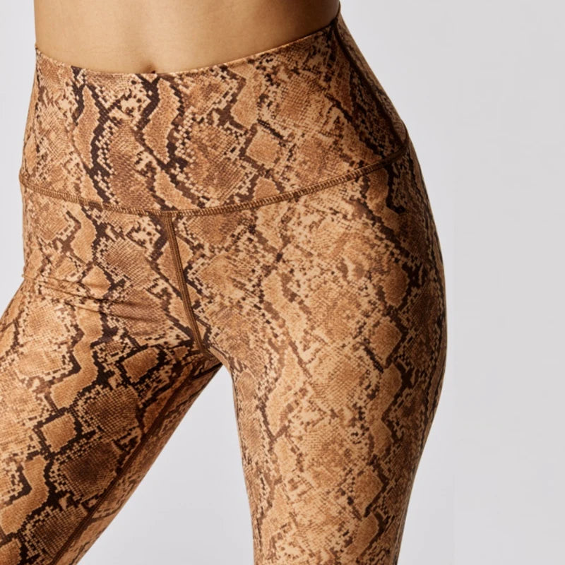 Leggings con estampado de serpiente para mujer, tiro alto, largo completo, pantalones deportivos para correr, leggings de gimnasio elásticos de compresión, talla estadounidense