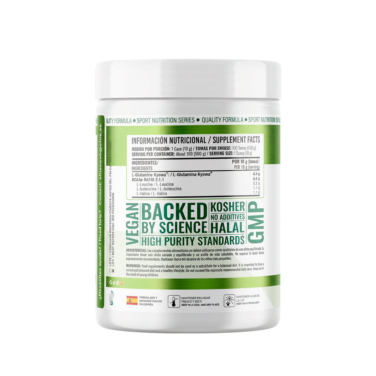 Glutamina Kyowa® + BCAA 2:1:1 500 gr EFNE – Recuperación Muscular Avanzada