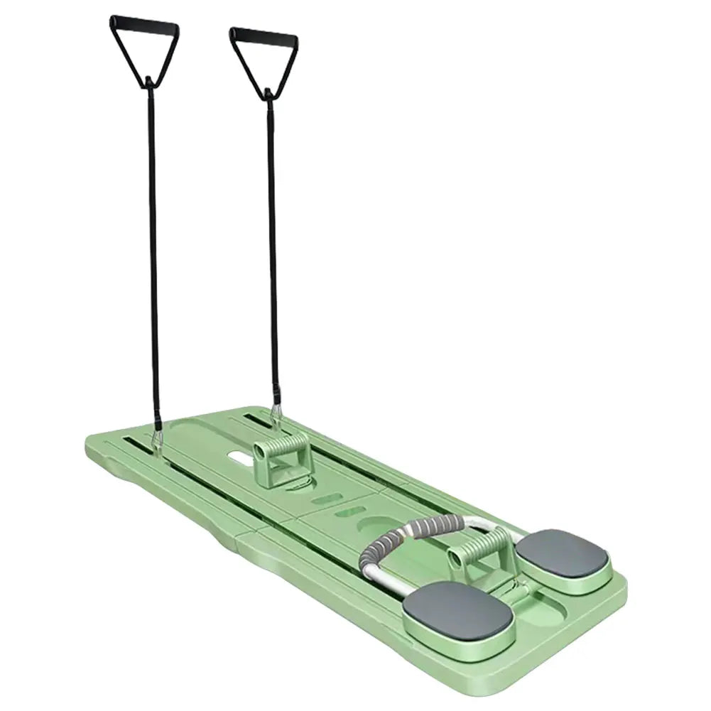 Tabla Pilates 4 en 1 para Gym y Casa – Rodillo Abdominal, Flexiones, Plank y Bandas de Resistencia