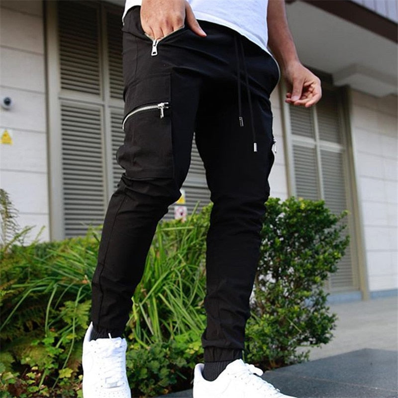 Jogger Sweatpants Track Pants Men Slim Fit Workout Trousers Male Multi-pocket Casual Skinny Pants Men's Zipper Design Sportswear