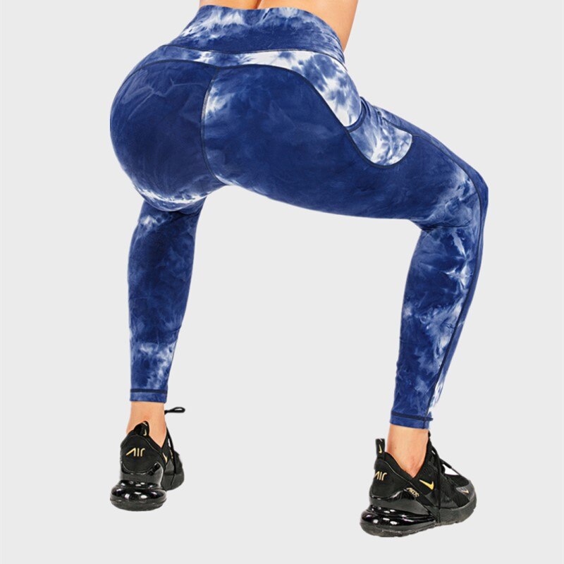 Mallas deportivas de cintura alta con estampado tie-dye y bolsillos