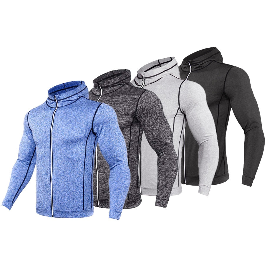 Camiseta rashguard deportiva para hombre con capucha y cremallera