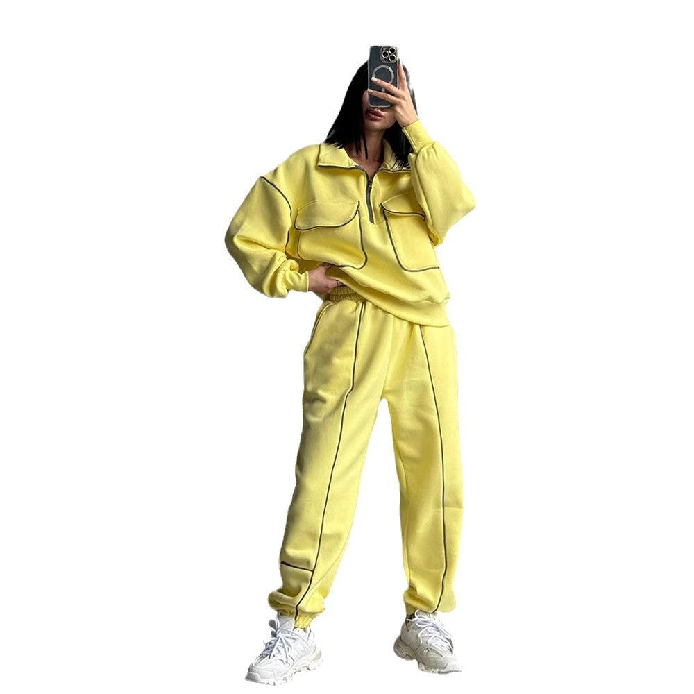 Conjunto Casual Mujer Sudadera con Capucha Media Cremallera y Pantalón Largo – Estilo Street Vol.2