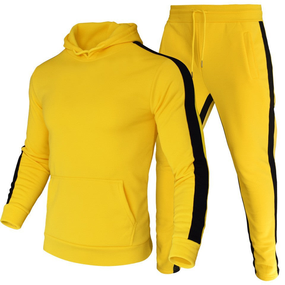 Men's Casual Solid Color Hooded Sweatshirt and Pants Two-Piece Set - Plus Size Athletic Tracksuit