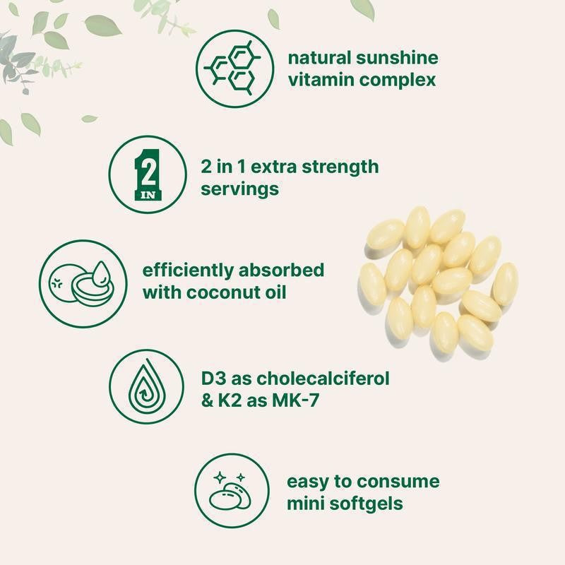 Vitamina D3 y K2 en cápsulas blandas, 180 unidades
