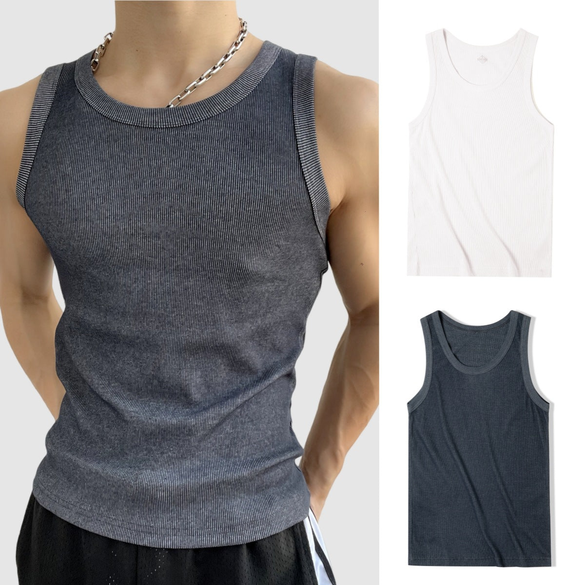 Camiseta de tirantes acanalada de algodón para hombre