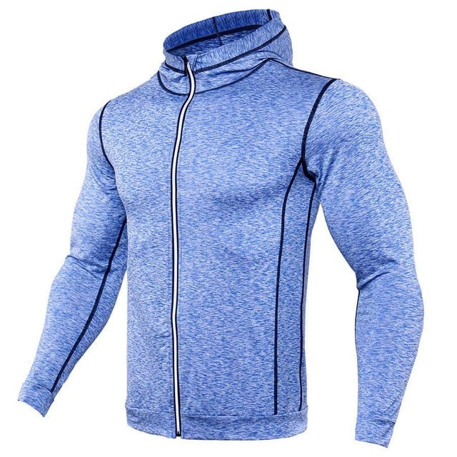 Camiseta rashguard deportiva para hombre con capucha y cremallera
