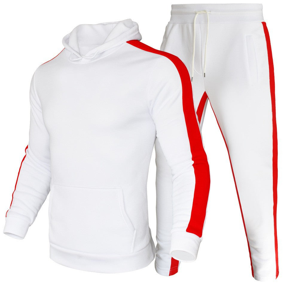 Men's Casual Solid Color Hooded Sweatshirt and Pants Two-Piece Set - Plus Size Athletic Tracksuit