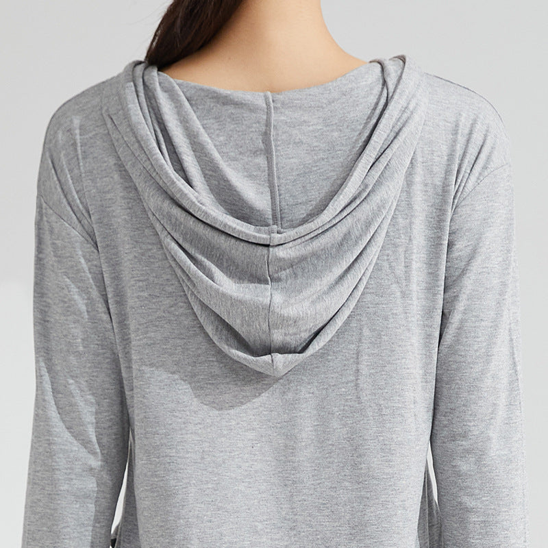 Sudadera con capucha para yoga y fitness de secado rápido, camiseta de manga larga fina para yoga y ejercicio