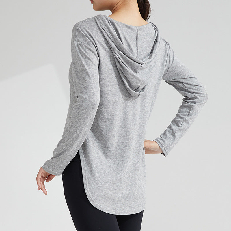 Sudadera con capucha para yoga y fitness de secado rápido, camiseta de manga larga fina para yoga y ejercicio
