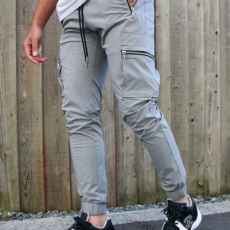 Jogger Sweatpants Track Pants Men Slim Fit Workout Trousers Male Multi-pocket Casual Skinny Pants Men's Zipper Design Sportswear