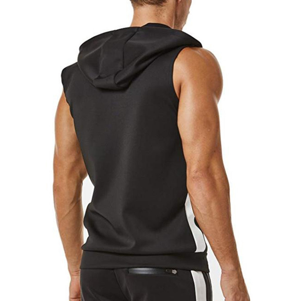 Chaleco deportivo con capucha, cremallera y paneles para hombre, ropa de culturismo para gimnasio, camiseta sin mangas de musculación y fitness