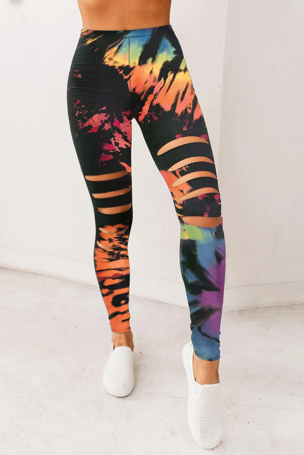 Leggings deportivos con aberturas y estampado tie-dye multicolor