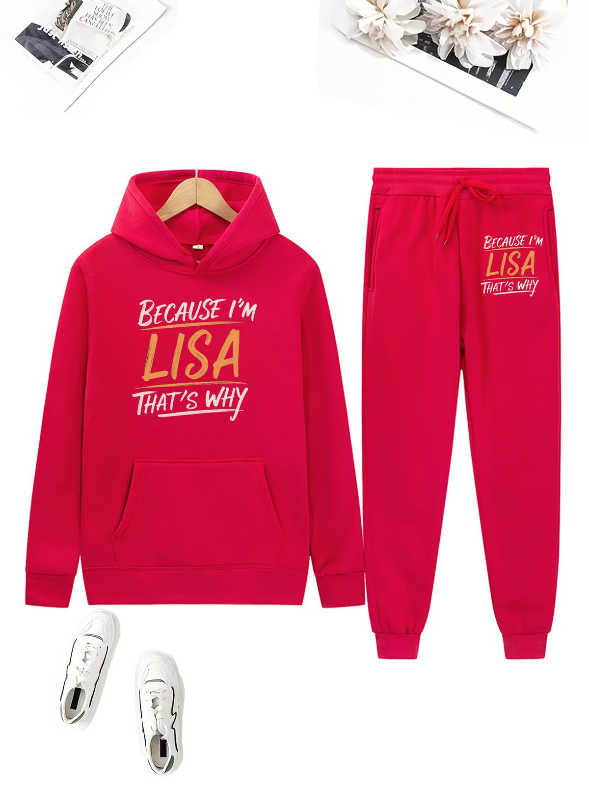 Cute Bear Print Fleece Hoodie Set for Women, Casual Loose Fit, Comfortable Tracksuit, Soft and Warm Sweatshirt