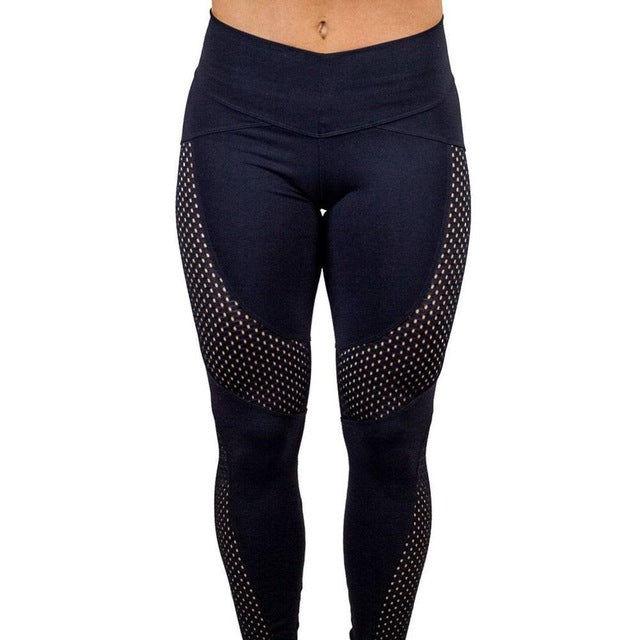 Pantalones de yoga de cintura alta para mujer, leggings elásticos para deporte y fitness, ropa deportiva sin costuras con malla para gimnasio